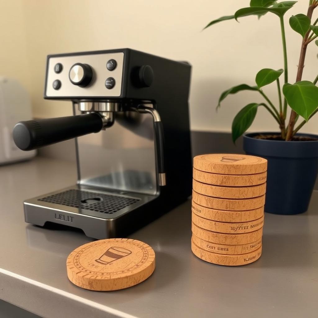 Espresso-Maschine mit Korkuntersetzern